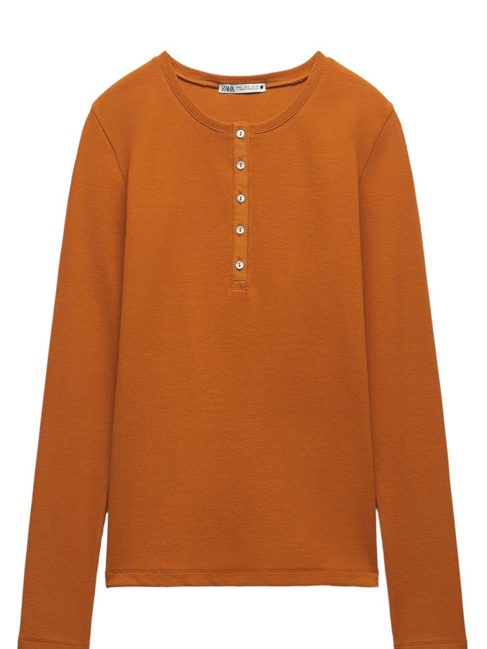 Zara women Long Sleeve Henley Top - Burnt Orange